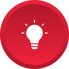 Red circle with white light bulb icon.
