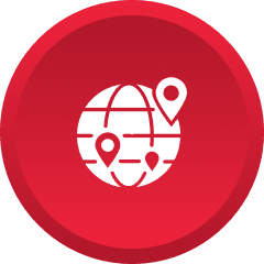 Red icon with globe and location pins.
